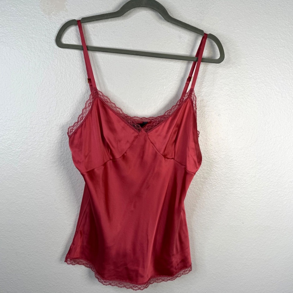 Express Design Studio Silk Blend Babydoll Cami Y2K Beaded Top Red Orange Size L